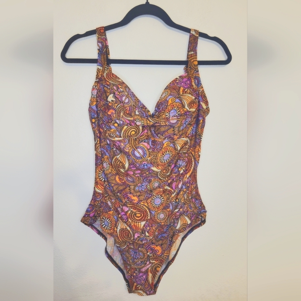 Emerald Bay One Piece Swimsuit Multicolored With Adjustable Straps Sz 14